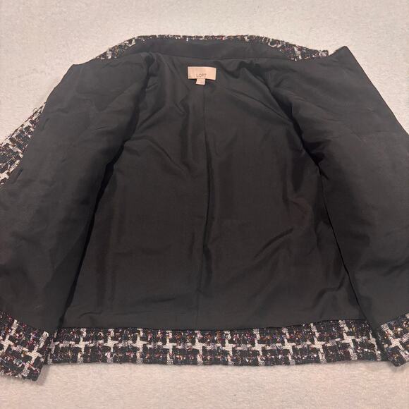 LOFT Shimmer Tweed Crop Jacket & Skirt Size 2 Small 2-Pc Set Black Metallic Suit - Picture 5 of 13